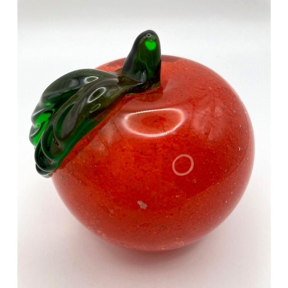 Red Speckled Glass Hand Blown Apple Paperweight Figurine 3" Pre-owned